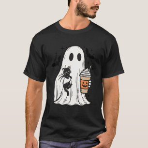 Vintage Halloween Ghost Holding Black Cat Fall Cof T-Shirt