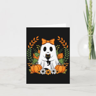Vintage Halloween Ghost Holding Black Cat Groovy Card