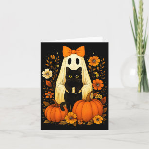 Vintage Halloween Ghost Holding Black Cat Groovy Card