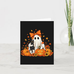 Vintage Halloween Ghost Holding Black Cat Groovy F Card