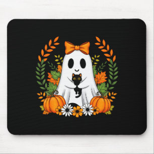 Vintage Halloween Ghost Holding Black Cat Groovy F Mouse Mat