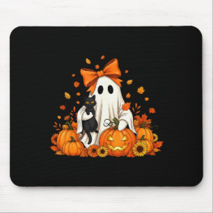 Vintage Halloween Ghost Holding Black Cat Groovy F Mouse Mat
