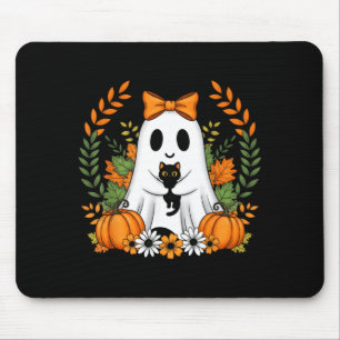 Vintage Halloween Ghost Holding Black Cat Groovy Mouse Mat
