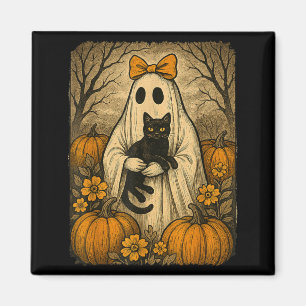 Vintage Halloween Ghost Holding Black Kitten Cat Magnet