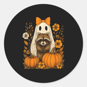 Vintage Halloween Ghost Holding Racoon Groovy Flo Classic Round Sticker