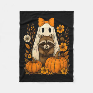 Vintage Halloween Ghost Holding Racoon Groovy Flo Fleece Blanket