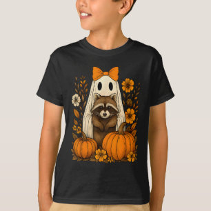 Vintage Halloween Ghost Holding Racoon Groovy Flo T-Shirt