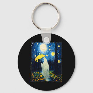 Vintage Halloween Ghost In The Forest Van Gogh Sta Key Ring