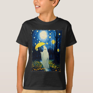 Vintage Halloween Ghost In The Forest Van Gogh Sta T-Shirt