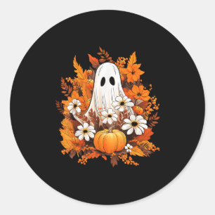 Vintage Halloween Ghost Pumpkin Daisy Floral Autum Classic Round Sticker