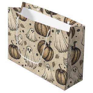 Vintage Halloween Ghost Pumpkin Rustic Parchment Large Gift Bag