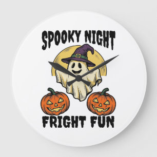 Vintage Halloween Ghost Scary Pumpkin Shirt_1 Large Clock