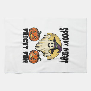 Vintage Halloween Ghost Scary Pumpkin Shirt_1 Tea Towel