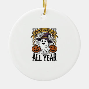 Vintage Halloween Ghost Spooky Season Joy Shirt_1 Ceramic Tree Decoration