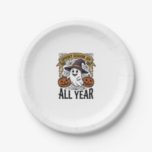 Vintage Halloween Ghost Spooky Season Joy Shirt_1 Paper Plate