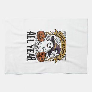 Vintage Halloween Ghost Spooky Season Joy Shirt_1 Tea Towel