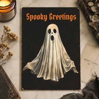 Vintage Halloween Ghost Spooky Season Postcard