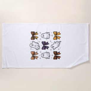 Vintage Halloween Ghosts and Bows Shirt Design_1 Beach Towel