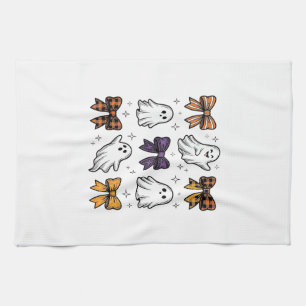 Vintage Halloween Ghosts and Bows Shirt Design_1 Tea Towel