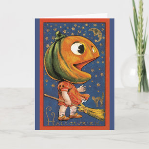 Vintage Halloween, Giant Pumpkin Head Costume Card