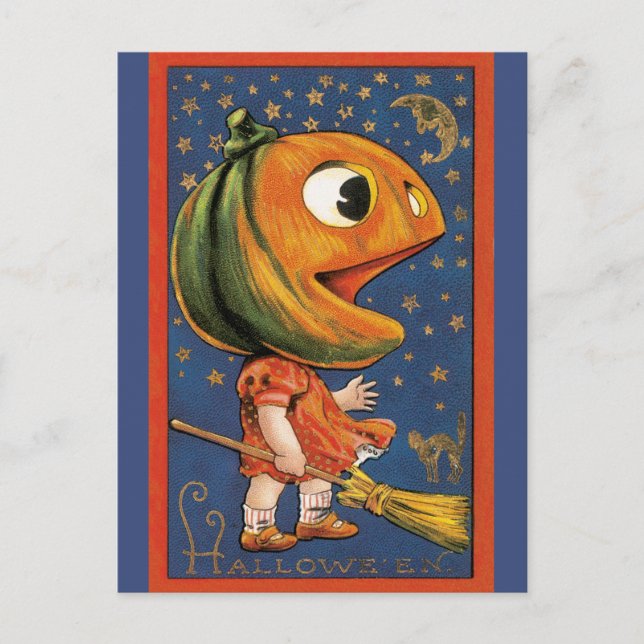 Vintage Halloween, Giant Pumpkin Head Costume Postcard (Front)