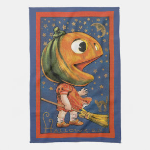 Vintage Halloween, Giant Pumpkin Head Costume Tea Towel