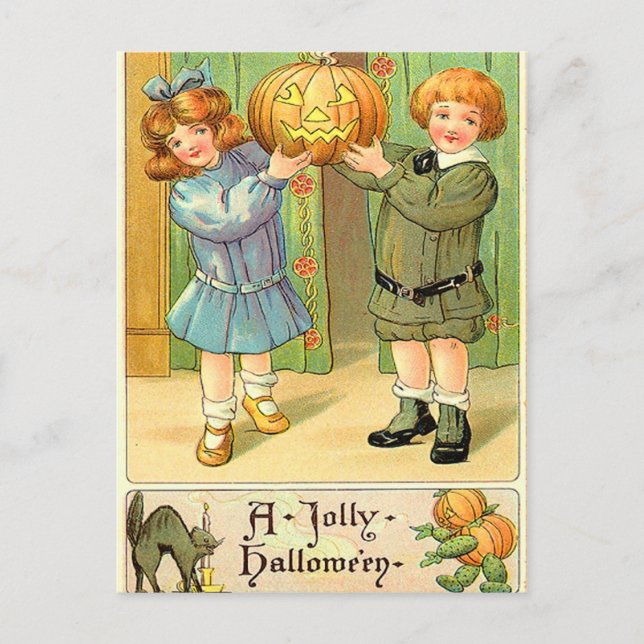 Vintage Halloween Girl and Boy Postcard (Front)