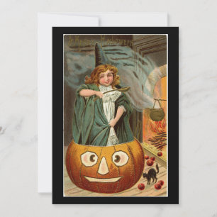 Vintage Halloween Girl In Pumpkin