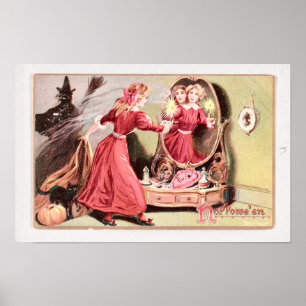 Vintage Halloween Girl in Red Dress Poster