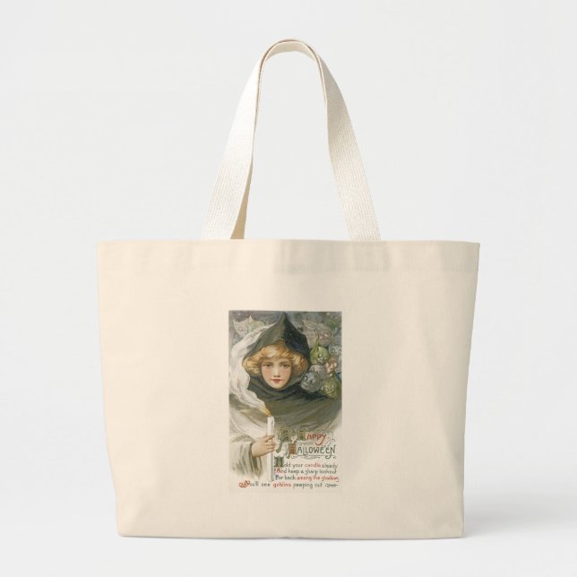 Vintage Halloween Girl Large Tote Bag (Front)