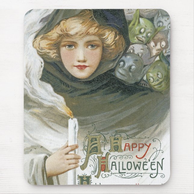 Vintage Halloween Girl Mouse Mat (Front)