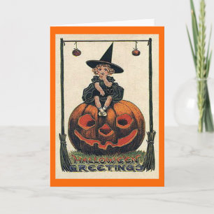 Vintage Halloween Girl on Jack o'Lantern Card