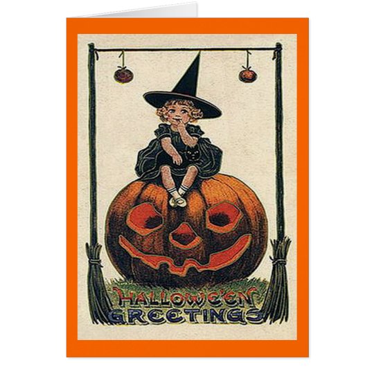 Vintage Halloween Girl on Jack o'Lantern Card