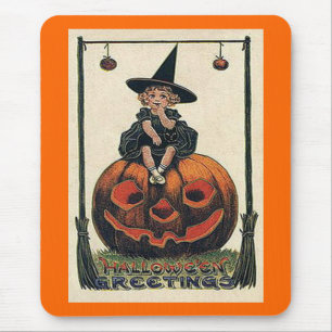 Vintage Halloween Girl on Jack o'Lantern Mouse Mat