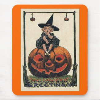 Vintage Halloween Girl on Jack o'Lantern Mouse Mat