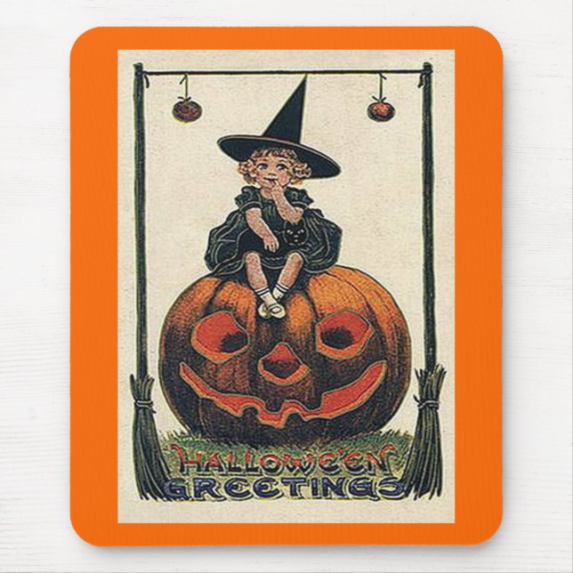 Vintage Halloween Girl on Jack o'Lantern Mouse Mat (Front)