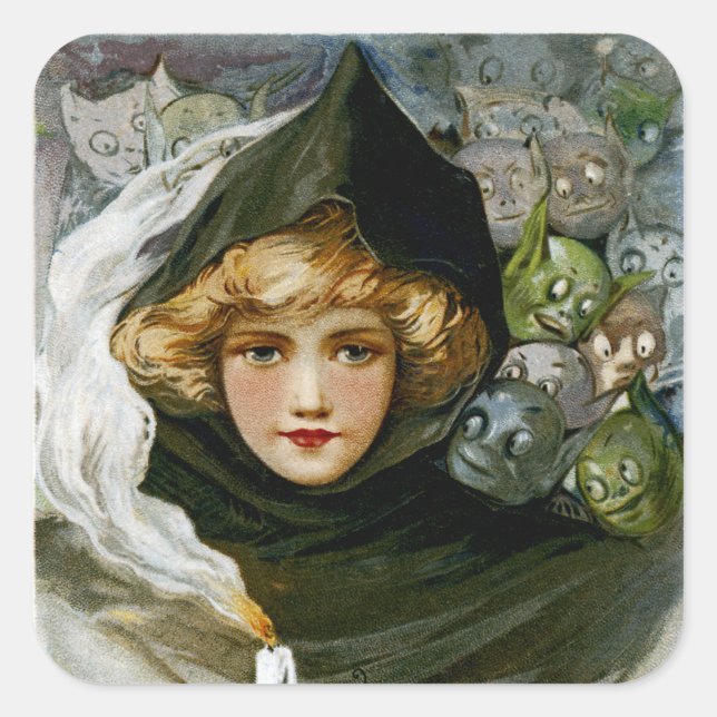 Vintage Halloween Girl Square Sticker (Front)