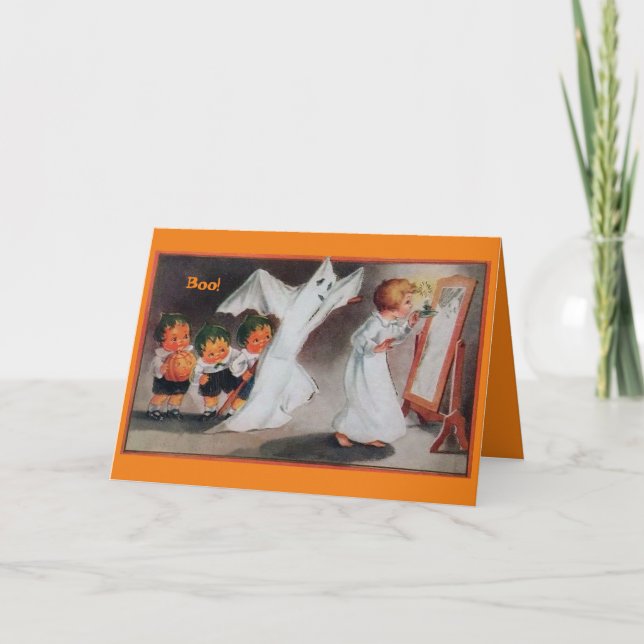 Vintage Halloween Girl with Candle Card (Front)