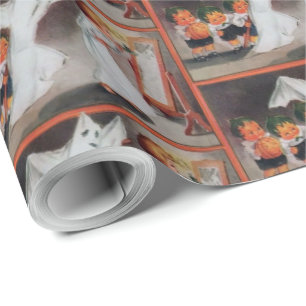 Vintage Halloween Girl with Candle Wrapping Paper