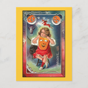 Vintage - Halloween Girl with Mask Postcard