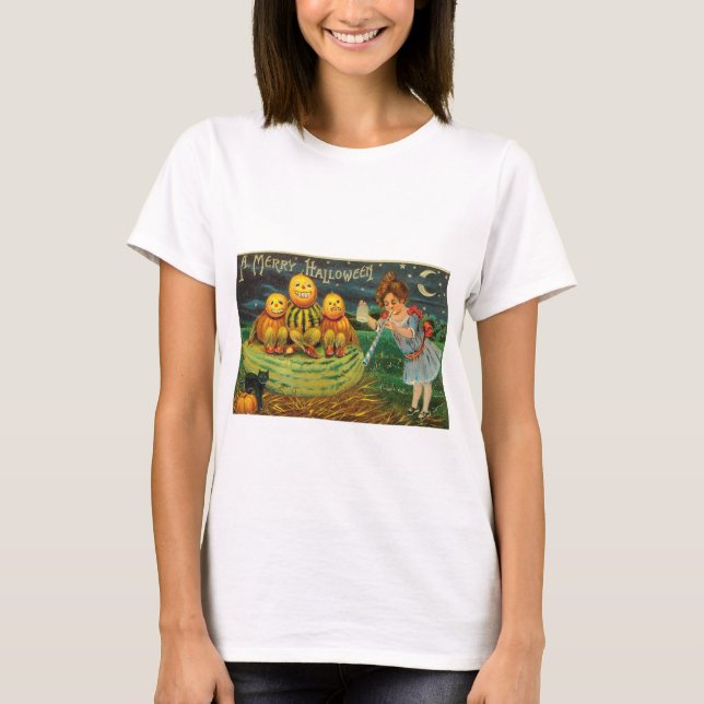 Vintage Halloween Girl with Pumpkins T-Shirt (Front)