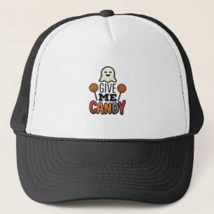 Vintage Halloween Give Me Candy Ghost Shirt Design Trucker Hat