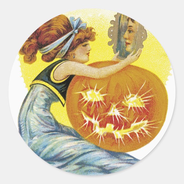 Vintage Halloween Glamour Classic Round Sticker (Front)