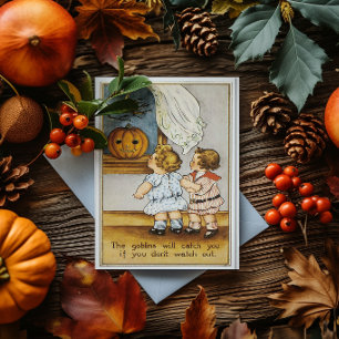 Vintage Halloween Goblins and Children Card