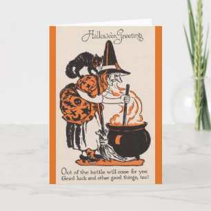 Vintage Halloween Good Luck Brew Greeting Card