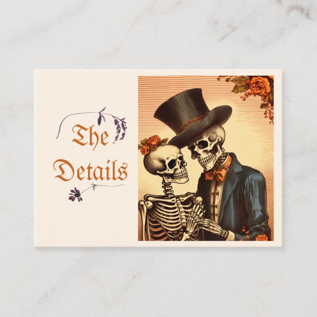 Vintage Halloween Goth QRC Wedding Details Enclosure Card (Front)