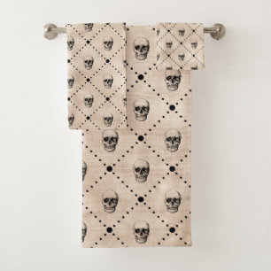 Vintage Halloween Goth Skulls Grid  Pattern   Bath Towel Set