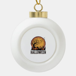 Vintage Halloween Graveyard Bat Moon Art_1 Ceramic Ball Christmas Ornament