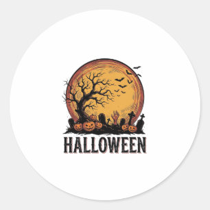 Vintage Halloween Graveyard Bat Moon Art_1 Classic Round Sticker