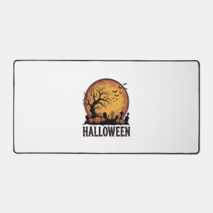 Vintage Halloween Graveyard Bat Moon Art_1 Desk Mat
